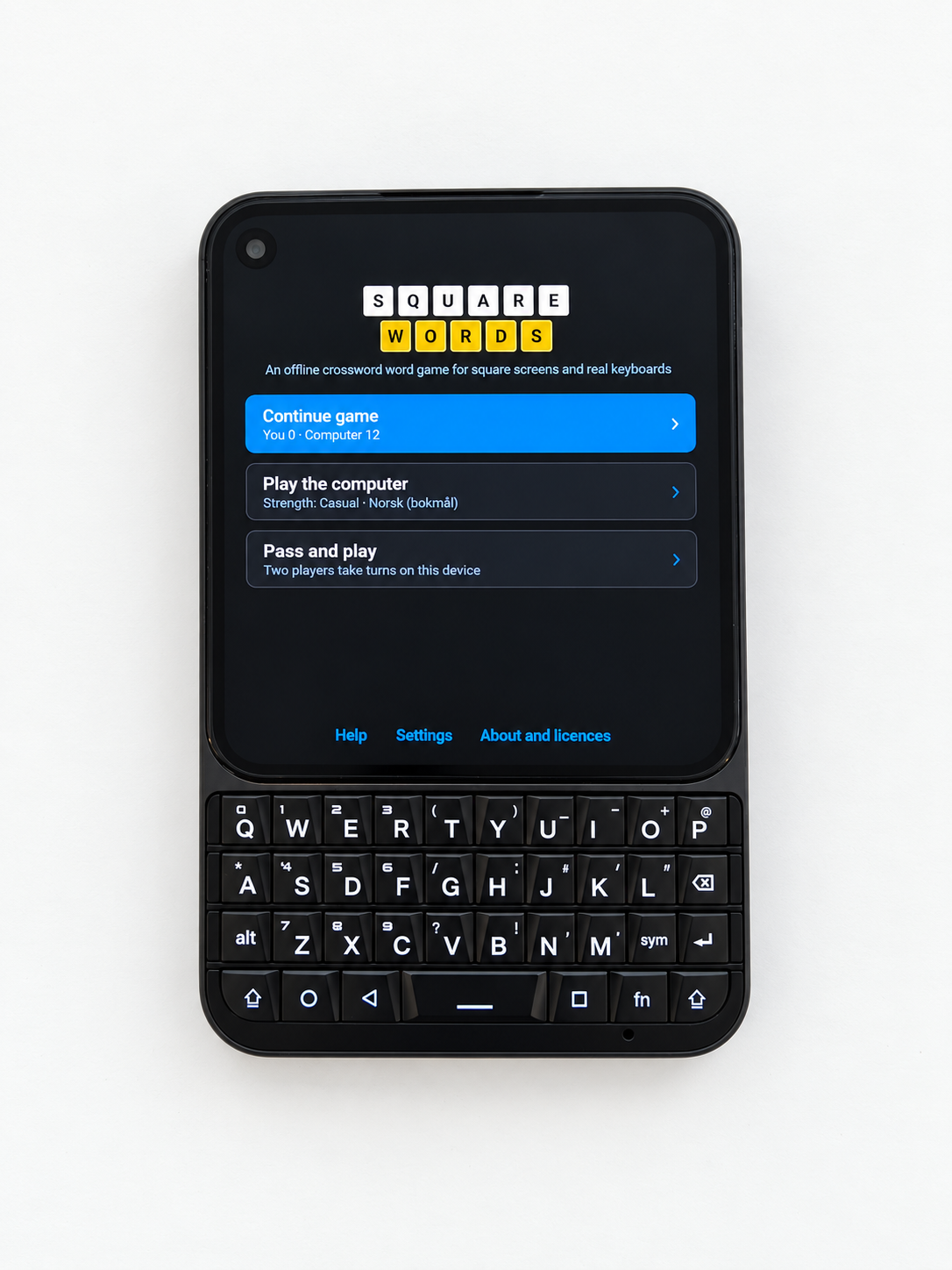 Square Words menu on the Unihertz Titan 2 Elite